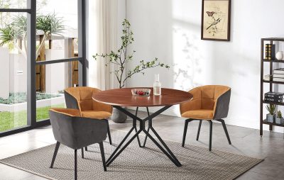 Стол DT-62 Walnut Стул HERTA Mustard