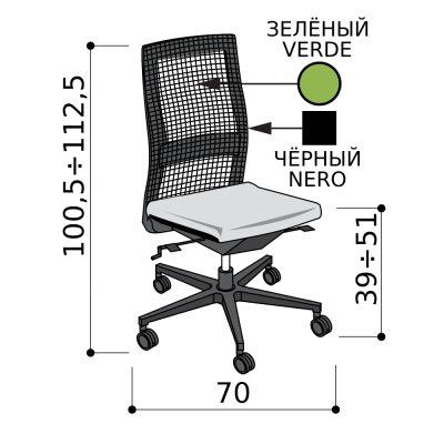 Кресло для персонала, зелёная спинка-сетка с чёрным каркасом, чёрная база, синхромеханизм + антишок