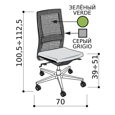Кресло для персонала, зелёная спинка-сетка с серым каркасом, алюминиевая база, синхромеханизм + антишок