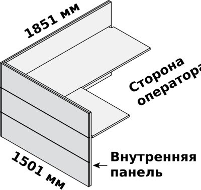 Угловой левый модуль с 3-я панелями из МДФ 1851 х 1501 мм