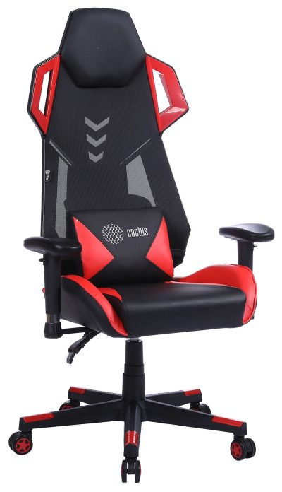 Кресло игровое Cactus Cs-Chr-090 черный/красный экокожа/сетка крестов. нейлон