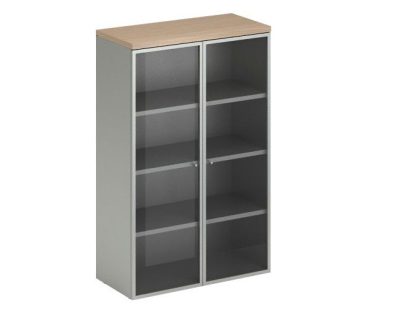 Шкаф 140 с алюм стеклянными дверями (900х420х1411) Flash M