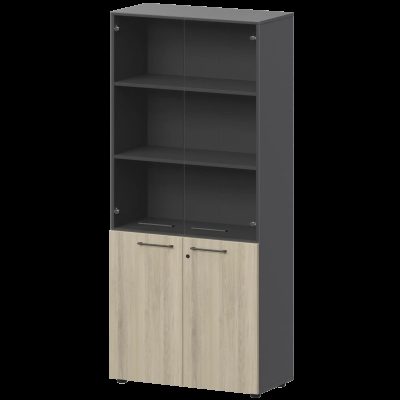 Шкаф высокий закрытый с стеклом Кортез СМШ58.28F.38SM(Ч) Кронберг/Графит