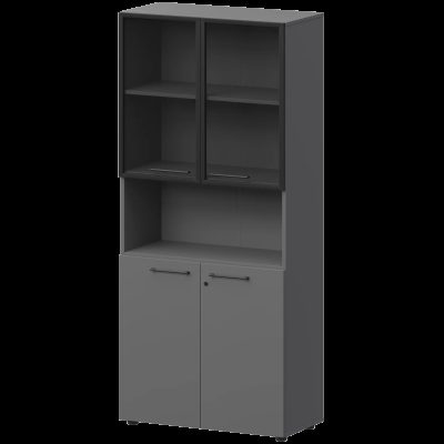 Шкаф высокий полузакрытый с стеклом в алюминиевой раме Кортез СМШ58.28F.28RS(Ч) Графит