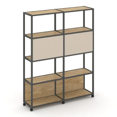 Шелф Мобайл Стеллаж 5 уровней 2 секции VR.LT-STK-513.12 Тиквуд Светлый/Металл Антрацит/W-04 2370*400