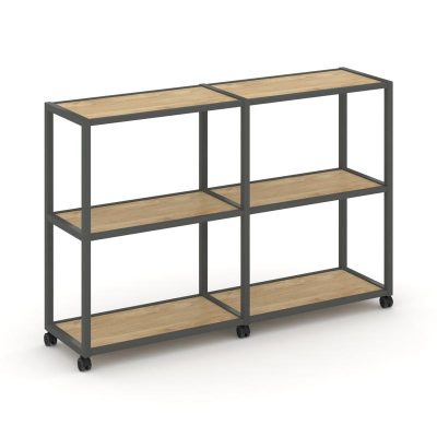 Шелф Мобайл Стеллаж 3 уровня 2 секции VR.LT-STK-311.12 Тиквуд Светлый/Металл Антрацит 2370*400*1046