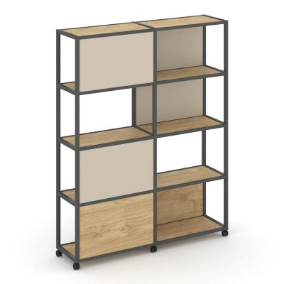 Шелф Мобайл Стеллаж 5 уровней 2 секции VR.LT-STK-515.08 Тиквуд Светлый/Металл Антрацит/W-04 1570*400