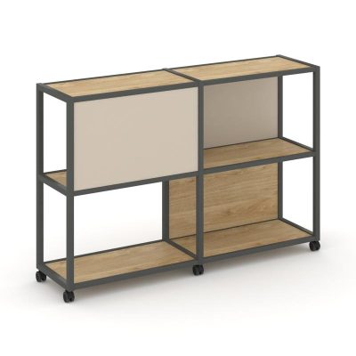 Шелф Мобайл Стеллаж 3 уровня 2 секции VR.LT-STK-313.10 Тиквуд Светлый/Металл Антрацит/W-04 1970*400*