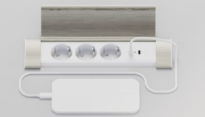 Электрификация Блок розеток с откидной крышкой (3 розетки, USB-A, USB-C) G4103Q-2AC.N Серебро/Белый
