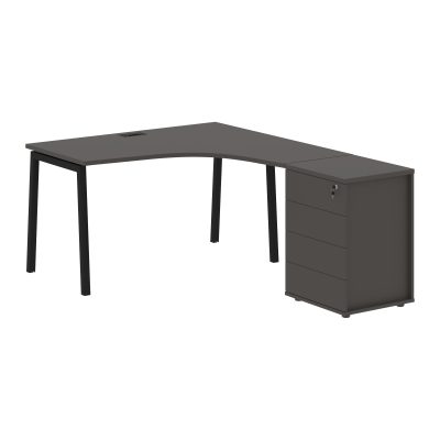 Стол эргономичный с тумбой ELCET 1318(Пр) Мокко/Черный 1360х1880х750 EDIS