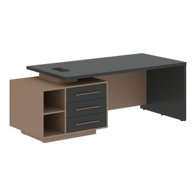 Стол руководителя с тумбой VCT 2190(Л) Яшма черный/Бронза браш/Кобра 2100х900х750 VELION