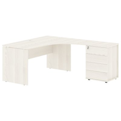 Стол эргономичный с тумбой EDCET 1518(Пр) Ясень Траун/Белый 1560х1880х750 EDIS