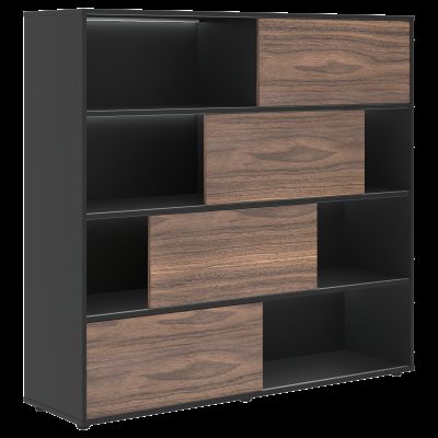 Стеллаж с дверьми купе VRMCS 1615 Американский орех/Яшма черный 1600х450х1517 VELION VENEER