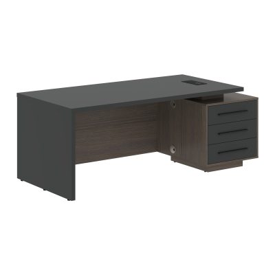 Стол руководителя с тумбой VCT 2090(Пр) Яшма черный/Черный матовый/Дуб Сильвер 2000х900х750 VELION