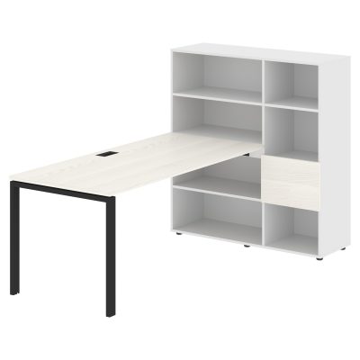 Стол-стеллаж EURST 1217 Ясень Траун/Черный/Белый 2190х1250х1355 EDIS