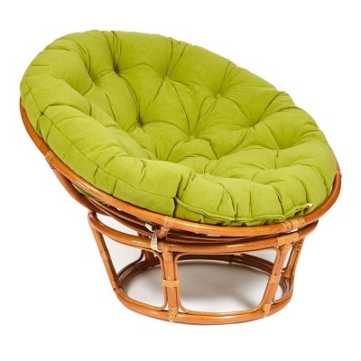 Кресло Папасан/Papasan (23/01 W) /с подушкой и ремешками/ диаметр подушки 125см, 115х101х104см, коньячный, флок олива, 23