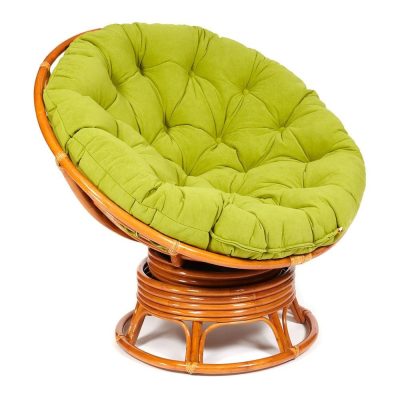 Кресло-качалка Папасан/Papasan (W 23/01 B) /с подушкой/ 115х78х104см, коньячный, флок олива, 23