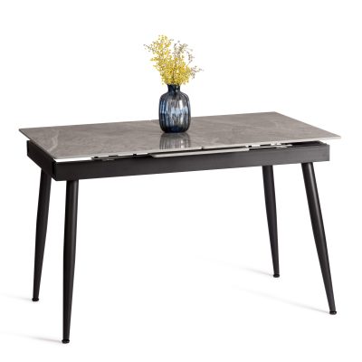Стол обеденный Балморал/Balmoral 120-160x80x75см столешница керамика (глянцевая)/опоры металл, серый/чёрный