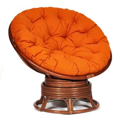 Кресло-качалка Папасан/Papasan (W 23/01 B) /с подушкой/ 115х78х104см, пекан орех, ткань оранжевый, с 23