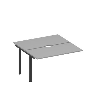 Секция стола рабочей станции на металлокаркасе, столешницы с вырезом серый / черный гладкий