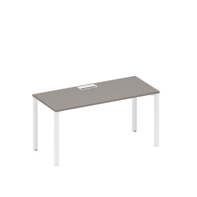 Стол письменный на металлокаркасе, столешница с заглушкой мокко премиум / белый гладкий